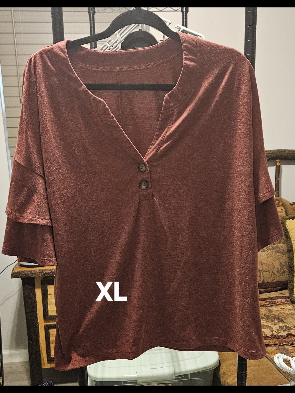 Casual Henley Shirt in Rust Red - XL